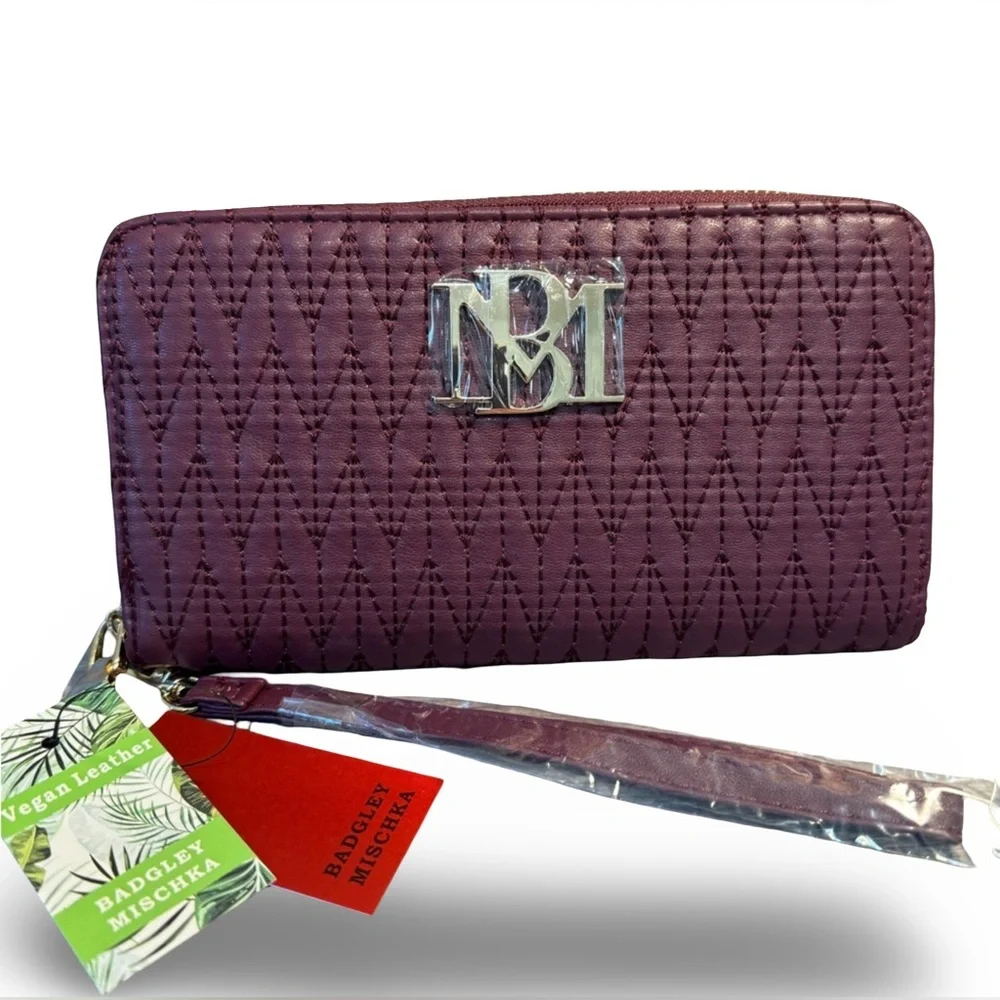 Badgley Mischka Plum Quilted Long Wallet/Phone Pocket & Wristlet